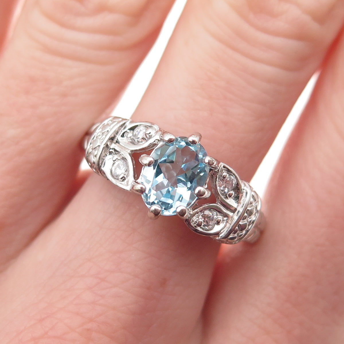 RJ Graziano 925 Sterling Silver Real Blue Topaz & C Z Ring Size 8