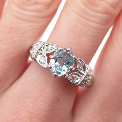 RJ Graziano 925 Sterling Silver Real Blue Topaz & C Z Ring Size 8