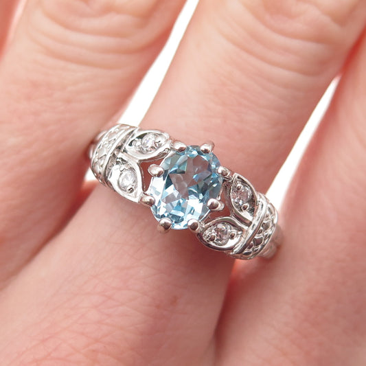 RJ Graziano 925 Sterling Silver Real Blue Topaz & C Z Ring Size 8