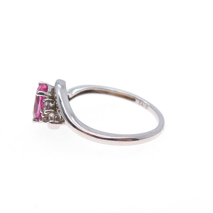 SAI 925 Sterling Silver Real Pink & White Sapphire Ring Size 6.75