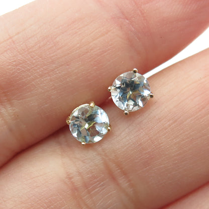 DBJ DEE BERKLEY 925 Sterling Silver Gold Plated Real Blue Topaz Stud Earrings