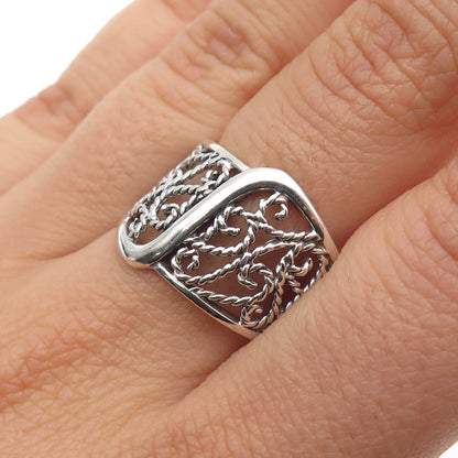 925 Sterling Silver Vintage Modernist Filigree Oxidized Ring Size 8