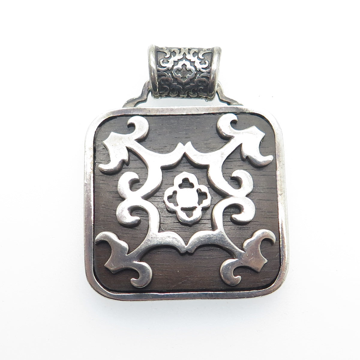 925 Sterling Silver Vintage Ornate Modernist Slide Pendant