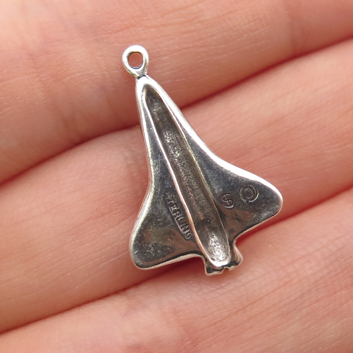 SHUBE 925 Sterling Silver Vintage Space Shuttle Oxidized Mini 3D Charm Pendant