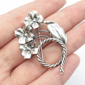 925 Sterling Silver Antique Art Deco Floral Blossom Pin Brooch