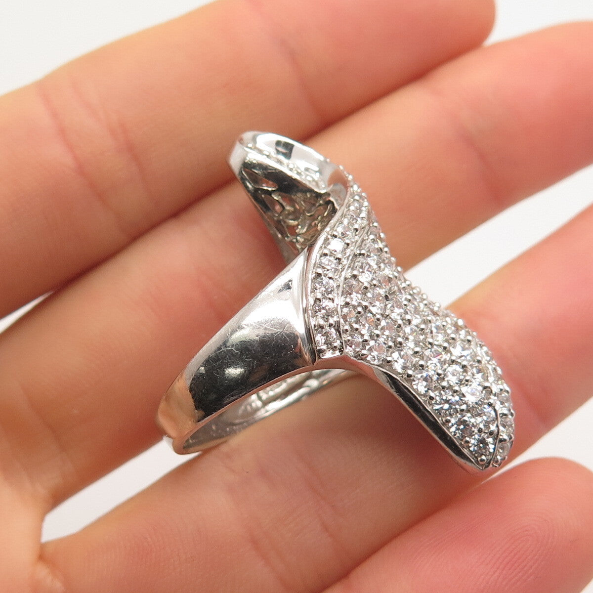925 Sterling Silver MEDA C Z Twisted Ring Size 8