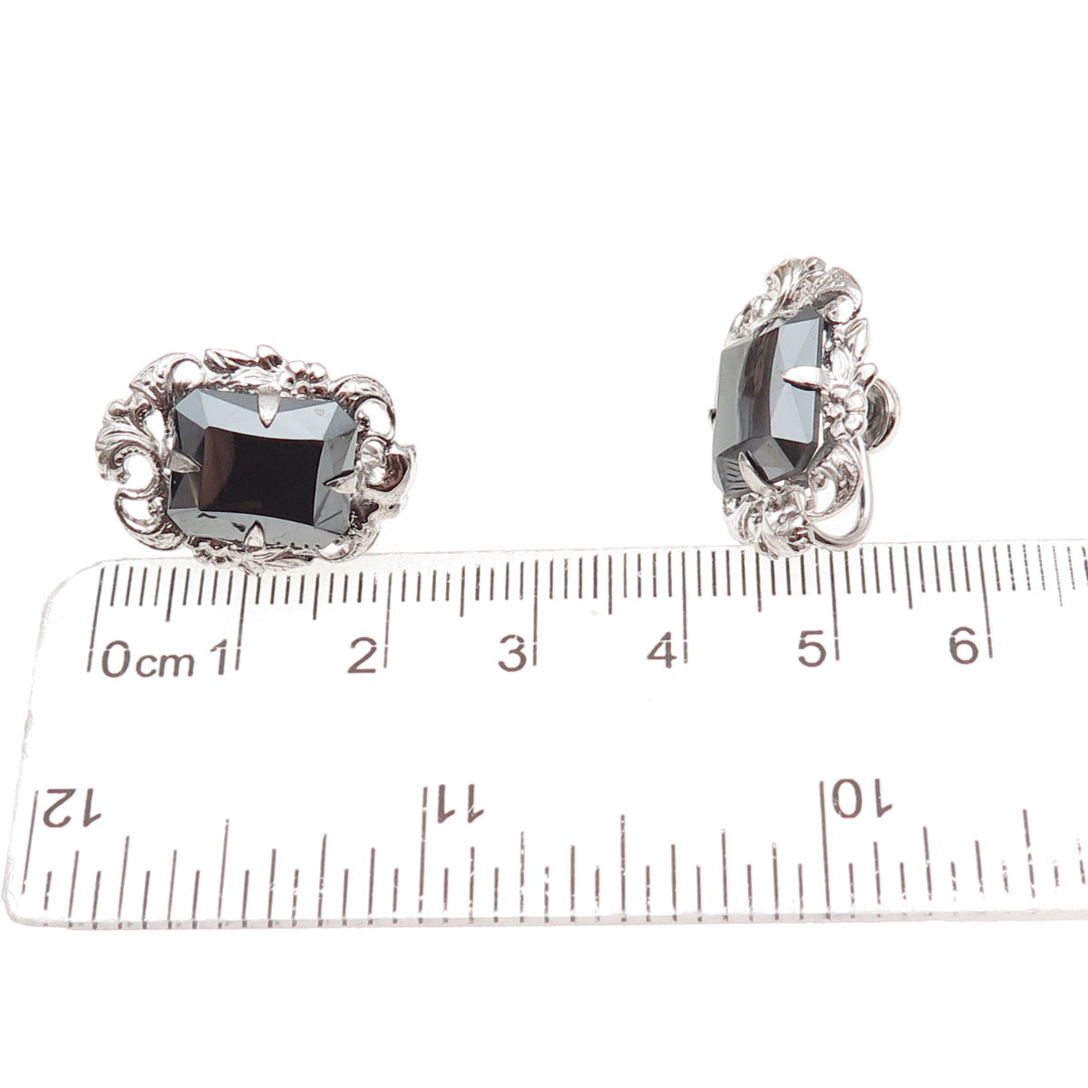 Dixelle 925 Sterling Silver Vintage Real Hematite Floral Screw Back Earrings