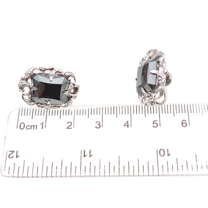 Dixelle 925 Sterling Silver Vintage Real Hematite Floral Screw Back Earrings