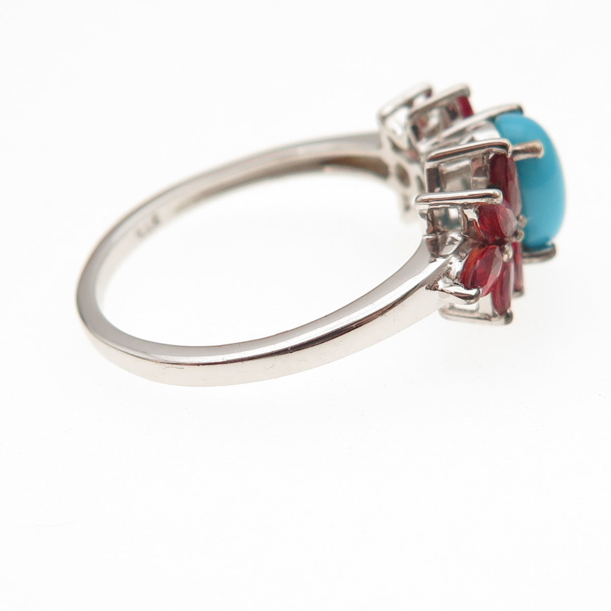 Chuck Clemency 925 Sterling Silver Real Turquoise & Red Sapphire Ring Size 8.25
