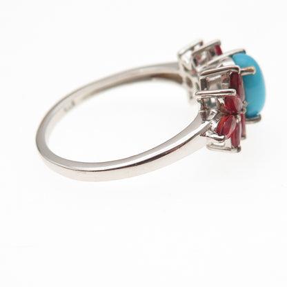 Chuck Clemency 925 Sterling Silver Real Turquoise & Red Sapphire Ring Size 8.25