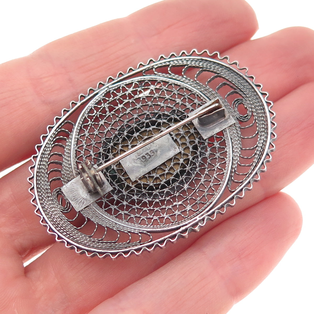 935 Silver Vintage Israel Real Eilat Modernist Filigree Oxidized Pin Brooch