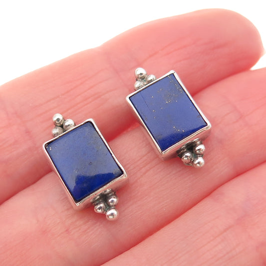 925 Sterling Silver Vintage Real Lapis Lazuli Beaded Earrings