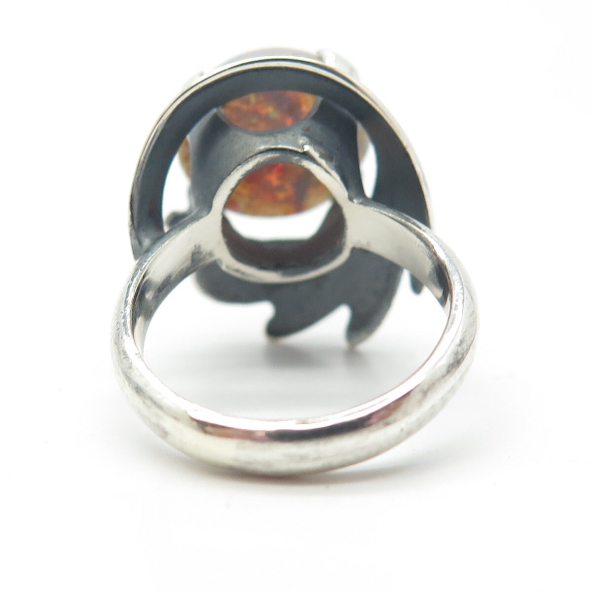 925 Sterling Silver Vintage TAXCO JC Mexico Dragon Foiled Glass Ring Size 5.75
