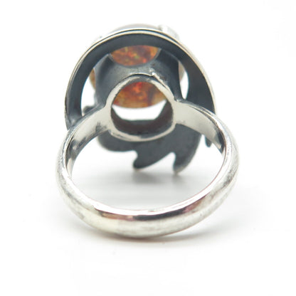 925 Sterling Silver Vintage TAXCO JC Mexico Dragon Foiled Glass Ring Size 5.75