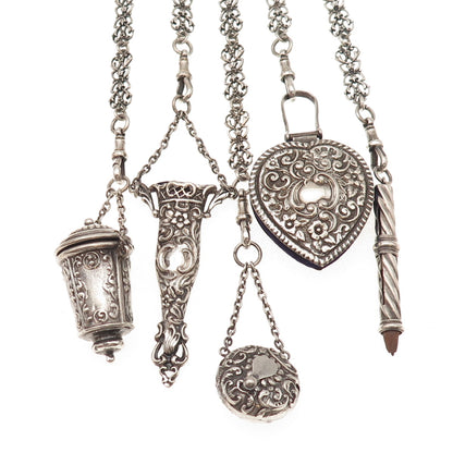 Henry Matthews 925 Sterling Silver Antique 1900 Birmingham Chatelaine Chain Fob