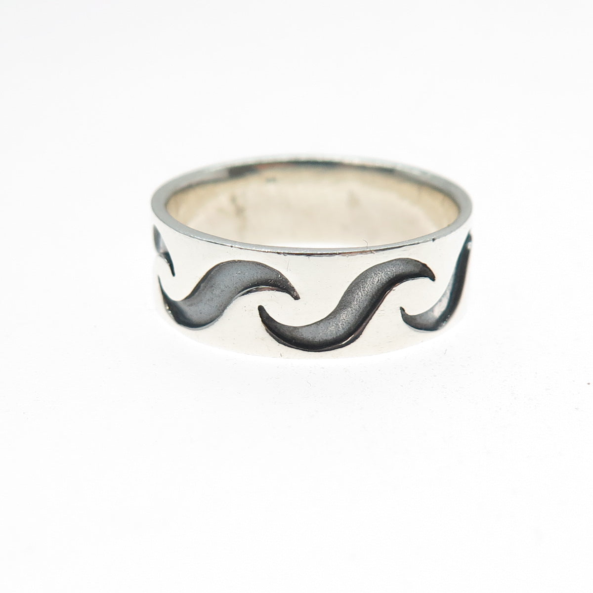 925 Sterling Silver Vintage Modernist Wavy Oxidized Band Ring Size 8