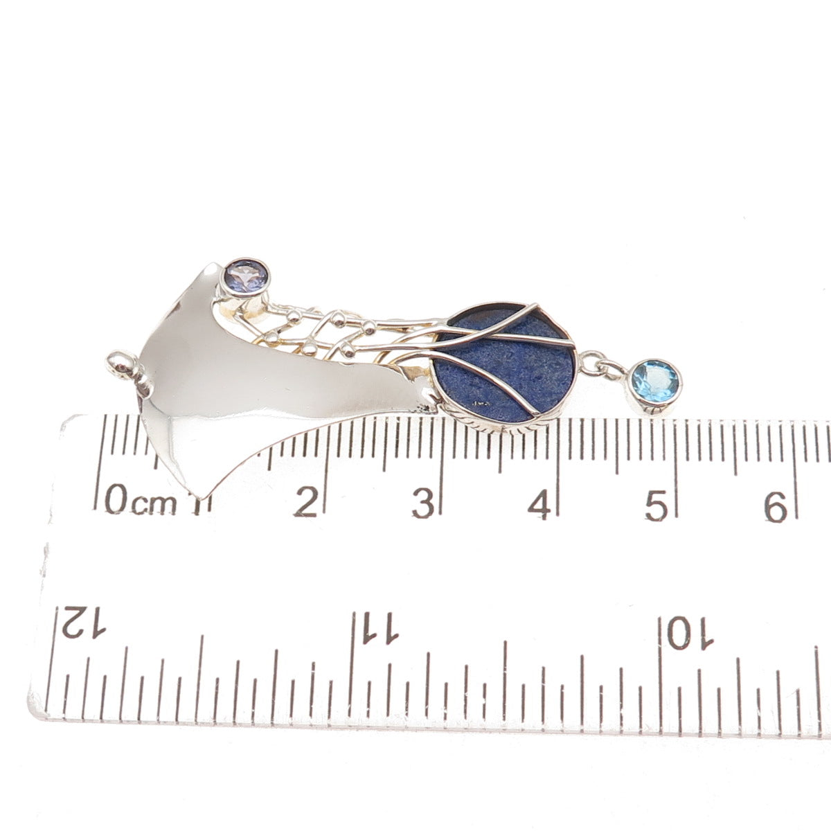 Michou 925 Sterling 2-Tone Vintage Real Lapis Iolite & Blue Topaz Slide Pendant