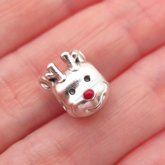 PANDORA 925 Sterling Silver Enamel Red-Nosed Reindeer Slide Bead Charm