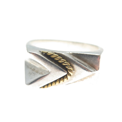 925 Sterling Silver 2-Tone Vintage Mexico Modernist Arrow Ring Size 7.75