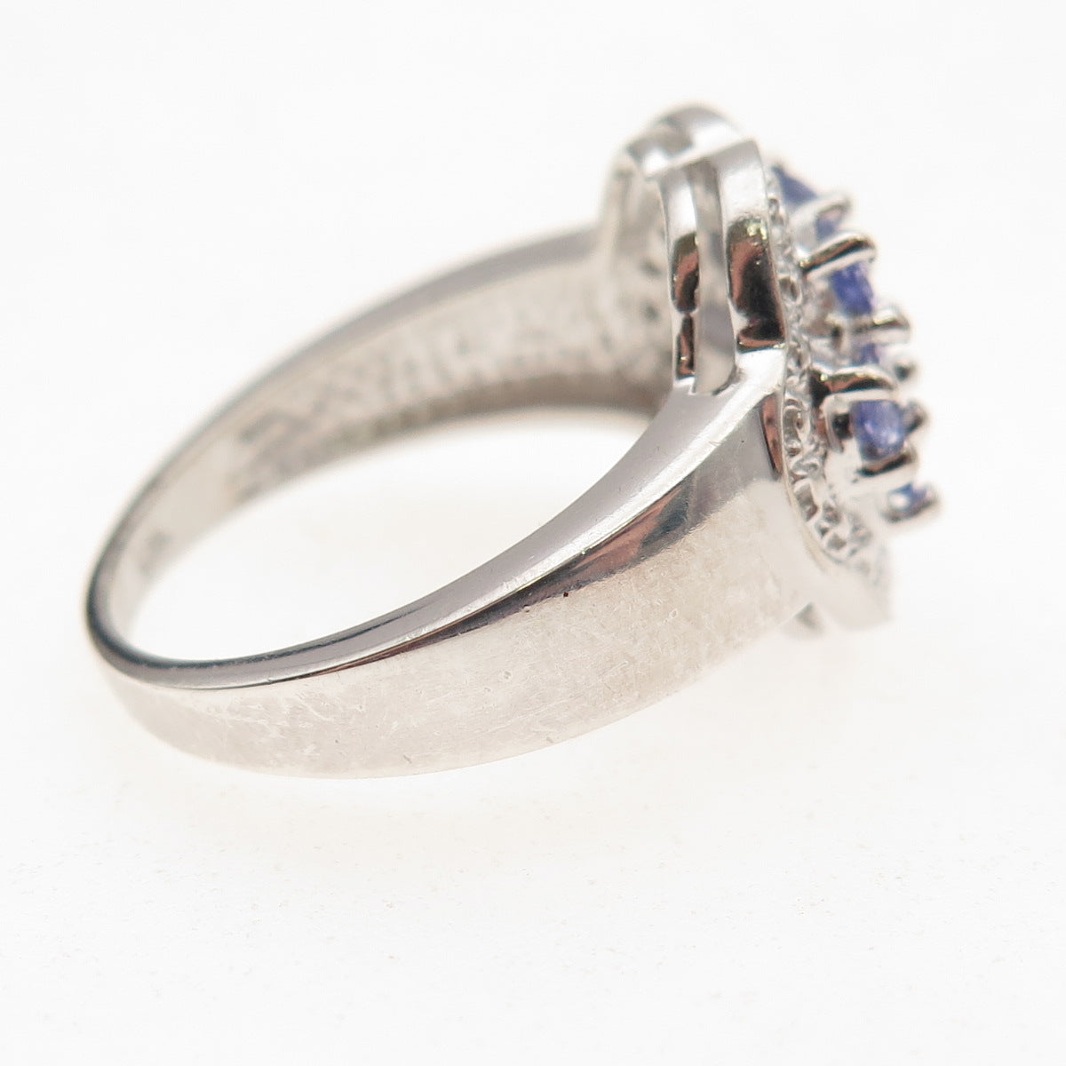 925 Sterling Silver Real Oval-Cut Tanzanite Floral Ring Size 7