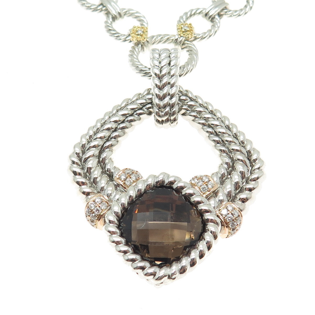 DANWAK 18K Gold Sterling 40-Diamond 0.50ct & Smoky Quartz 13.15ct Necklace 16"