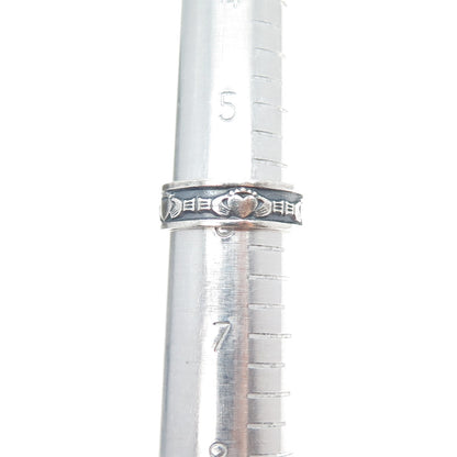 925 Sterling Silver Vintage CHJ Dublin Irish Claddagh Oxidized Band Ring Size 6