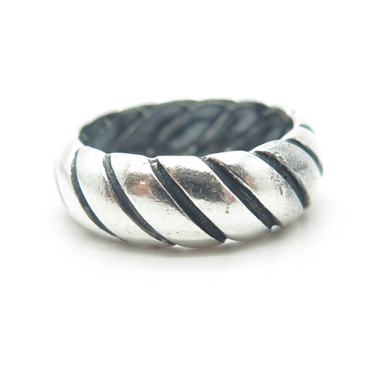 925 Sterling Silver Vintage Modernist Twisted Ribbed Band Ring Size 7.75