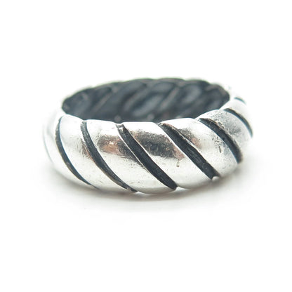 925 Sterling Silver Vintage Modernist Twisted Ribbed Band Ring Size 7.75