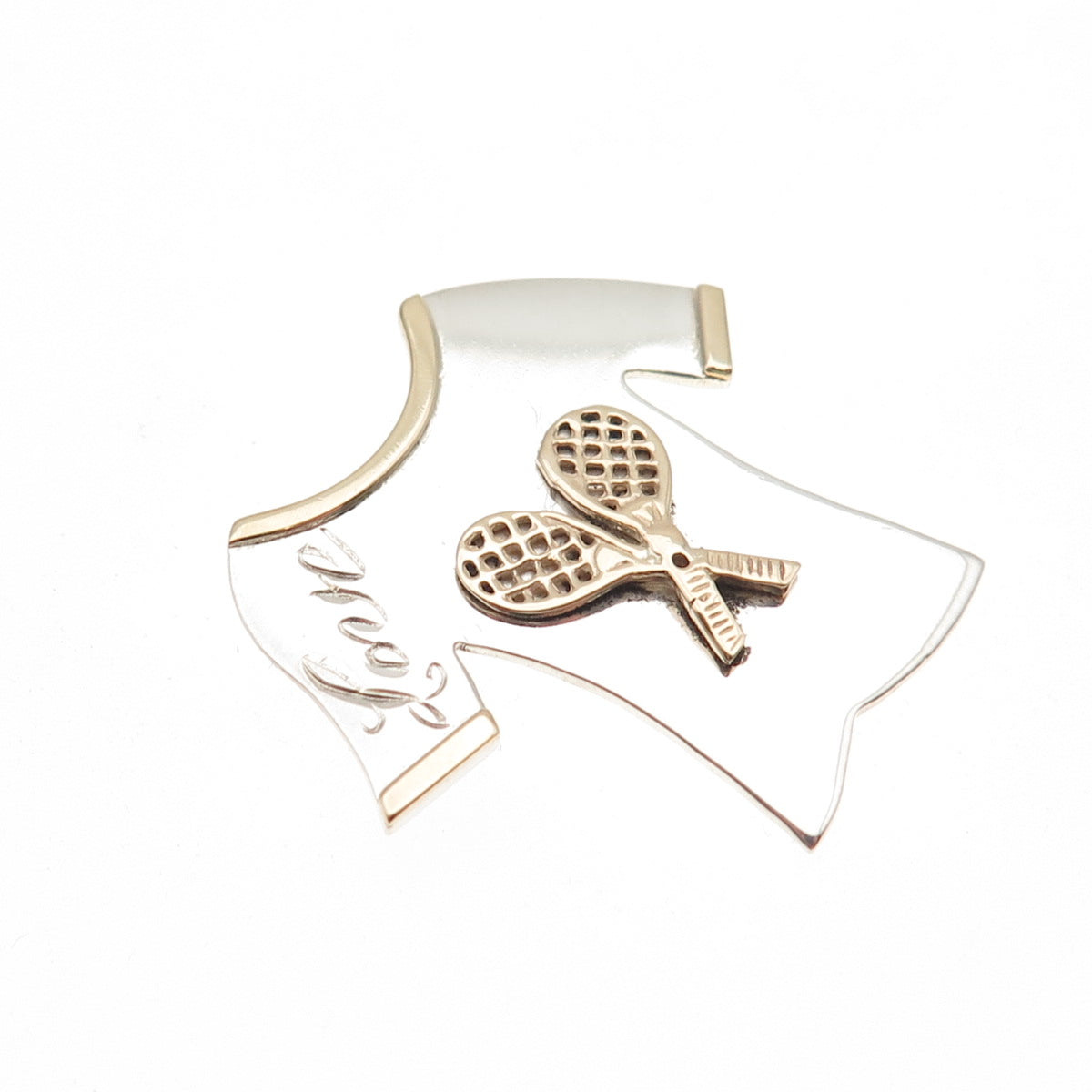 925 Sterling Silver 14K Gold Vintage Love Tennis Racket Slide Charm Pendant