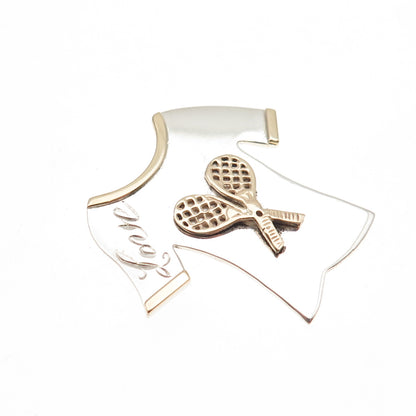 925 Sterling Silver 14K Gold Vintage Love Tennis Racket Slide Charm Pendant