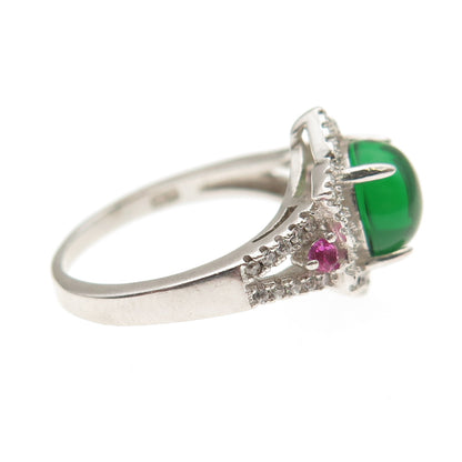 Sam & Co. 925 Sterling Silver Real Green White & Pink C Z Ring Size 6
