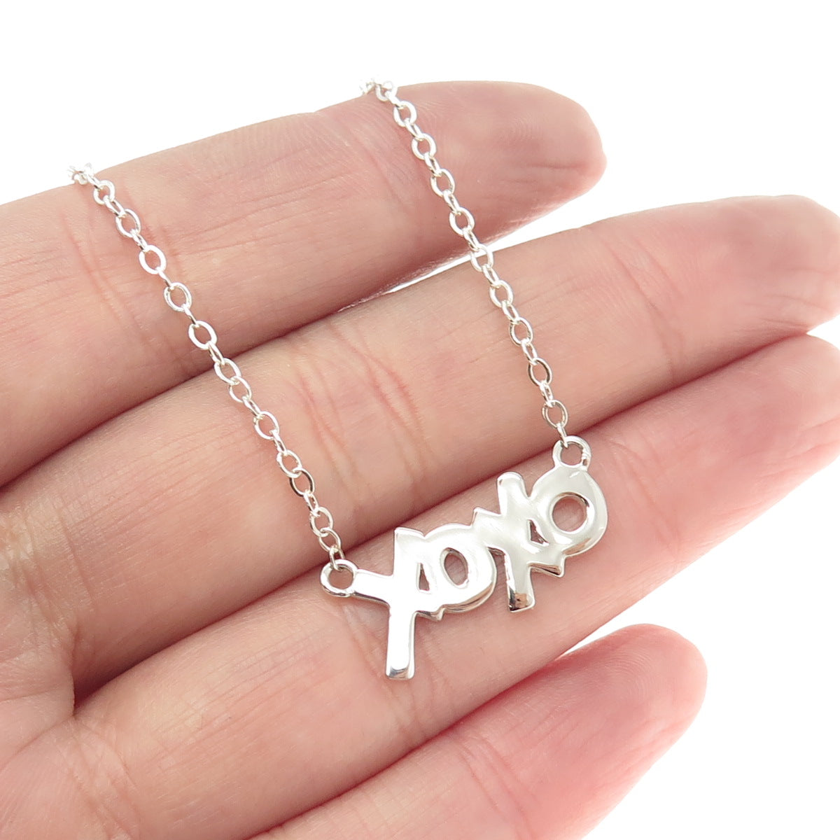 925 Sterling Silver "XOX" Hugs & Kisses Rolo Chain Necklace 16"