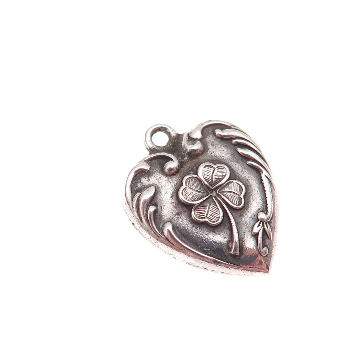 925 Sterling Silver Antique Art Deco Clover Heart Chatelaine Charm Pendant