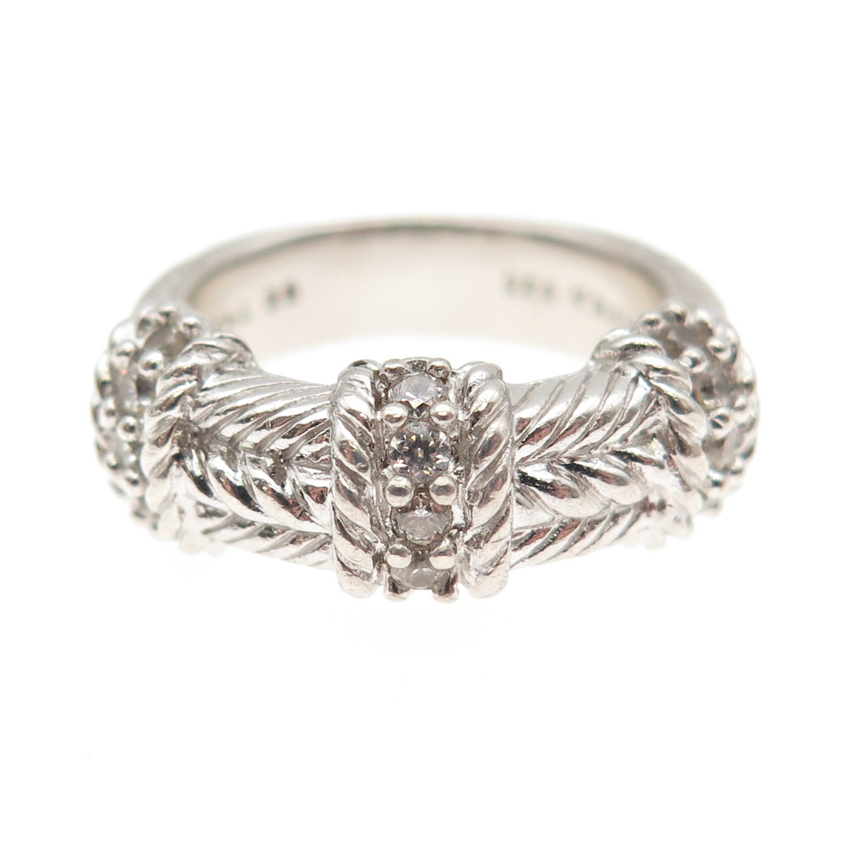 Judith Ripka 925 Sterling Silver Round-Cut C Z Roped Ring Size 6.25