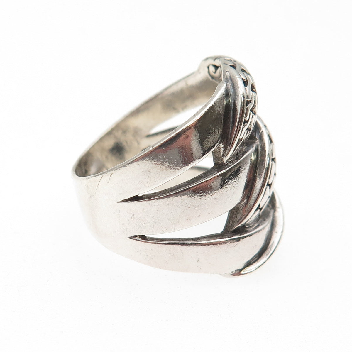 Sarda 925 Sterling Silver Vintage Interlocked Link Oxidized Ring Size 8