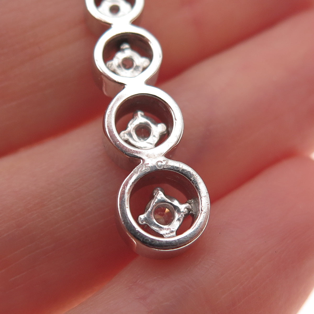 925 Sterling Silver Round-Cut C Z Graduated Drop Cable Chain Necklace 18"