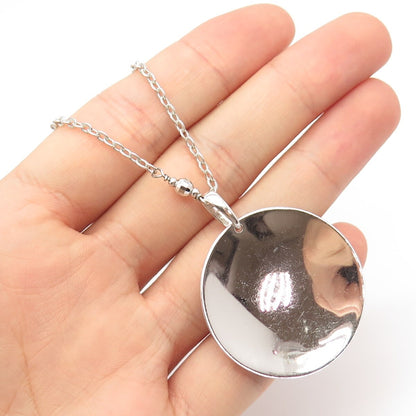 925 Sterling Silver Vintage Satin Finish Round Pendant Rolo Chain Necklace 28"