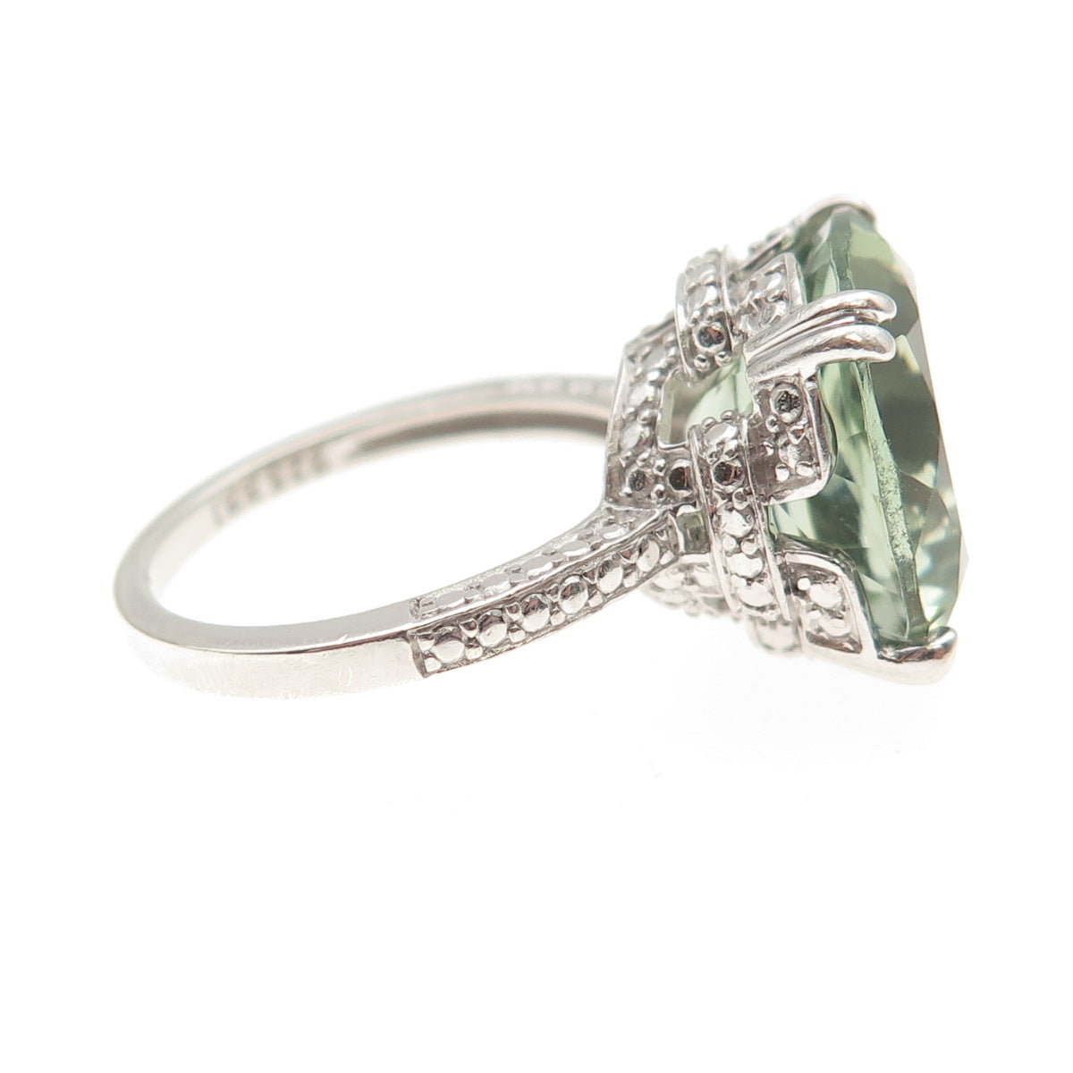 925 Sterling Silver Real Cushion-Cut Green Amethyst Ring Size 7