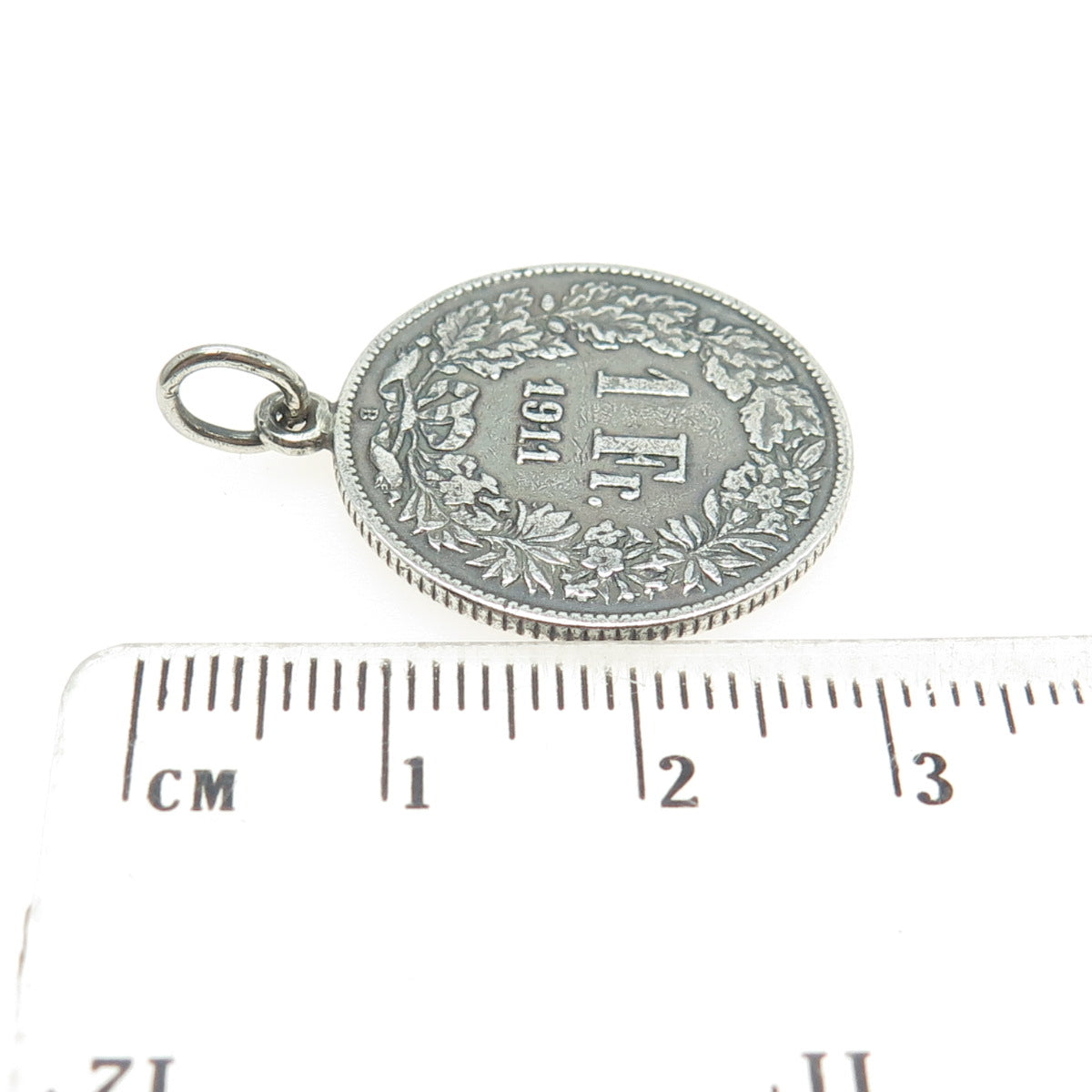 835 Silver Antique 1911 Switzerland One Franc Coin Pendant