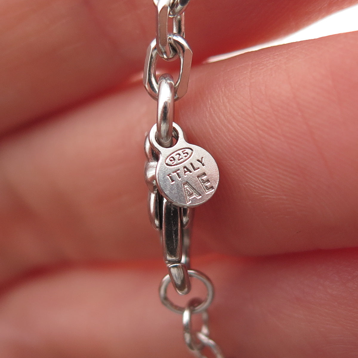 925 Sterling Silver Italy Heart Station Cable Link Bracelet 6.75-7.75"