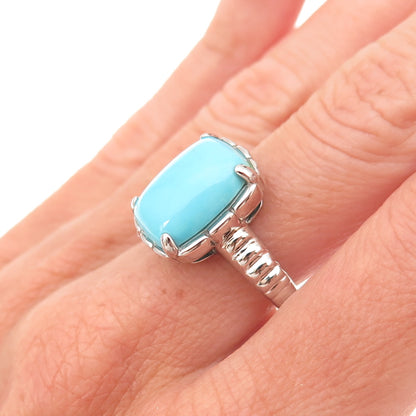 925 Sterling Silver Real Cabochon Tyrone Turquoise Ring Size 8