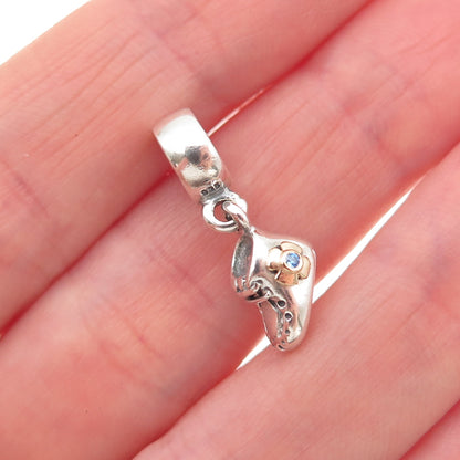 Pandora 925 Sterling Silver & Gold Blue C Z Baby Boy Shoe Dangle Charm