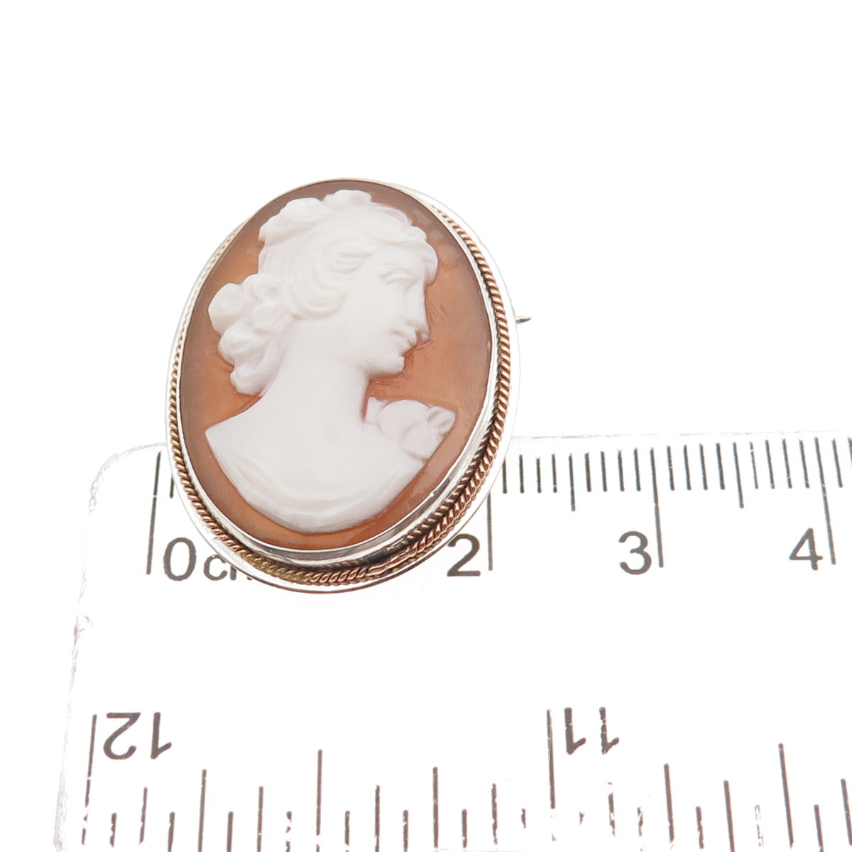 900 Silver 2-Tone Vintage Real MOP Carved Lady Cameo Pin Brooch / Pendant