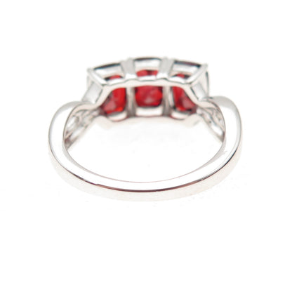 925 Sterling Silver Vintage Real Cushion-Cut Red Garnet Ring Size 6