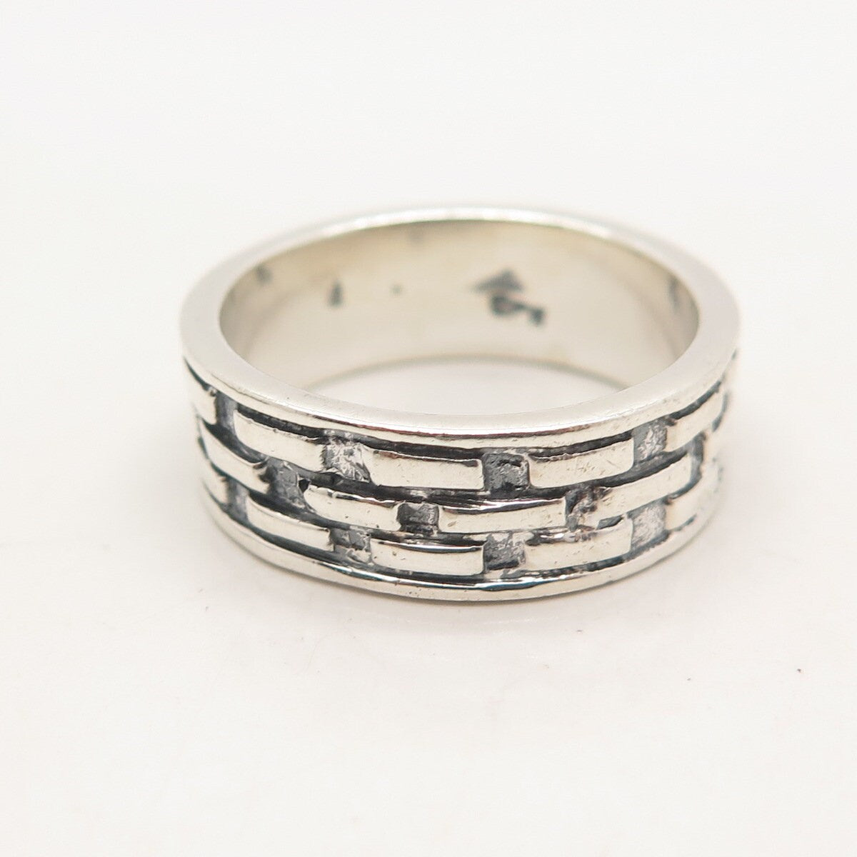 925 Sterling Silver Vintage Brick Band Ring Size 9