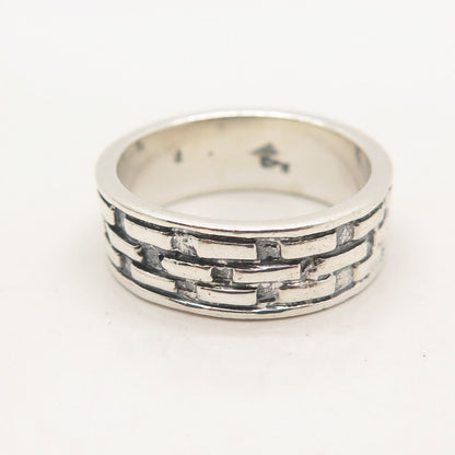 925 Sterling Silver Vintage Brick Band Ring Size 9