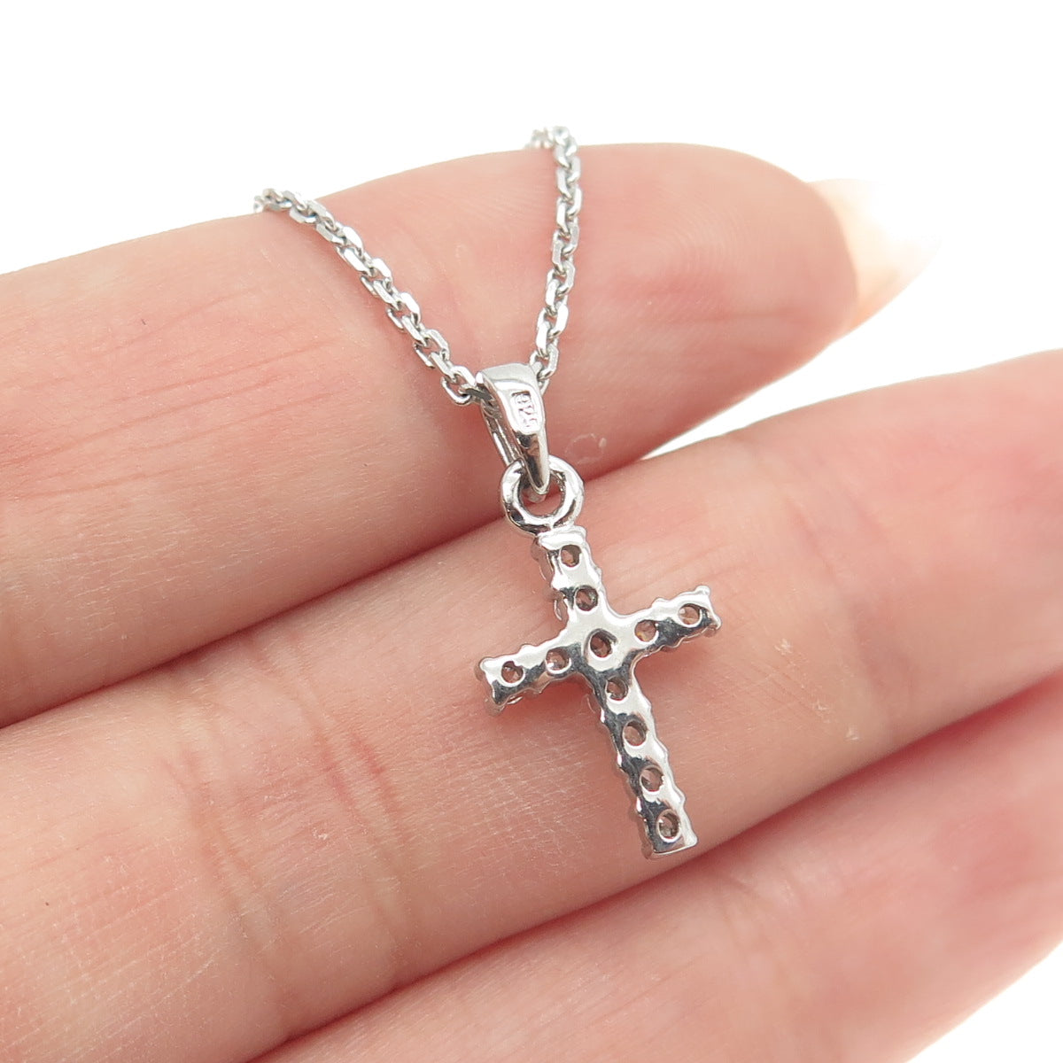 925 Sterling Silver Italy C Z Cross Pendant Cable Chain Necklace 16"