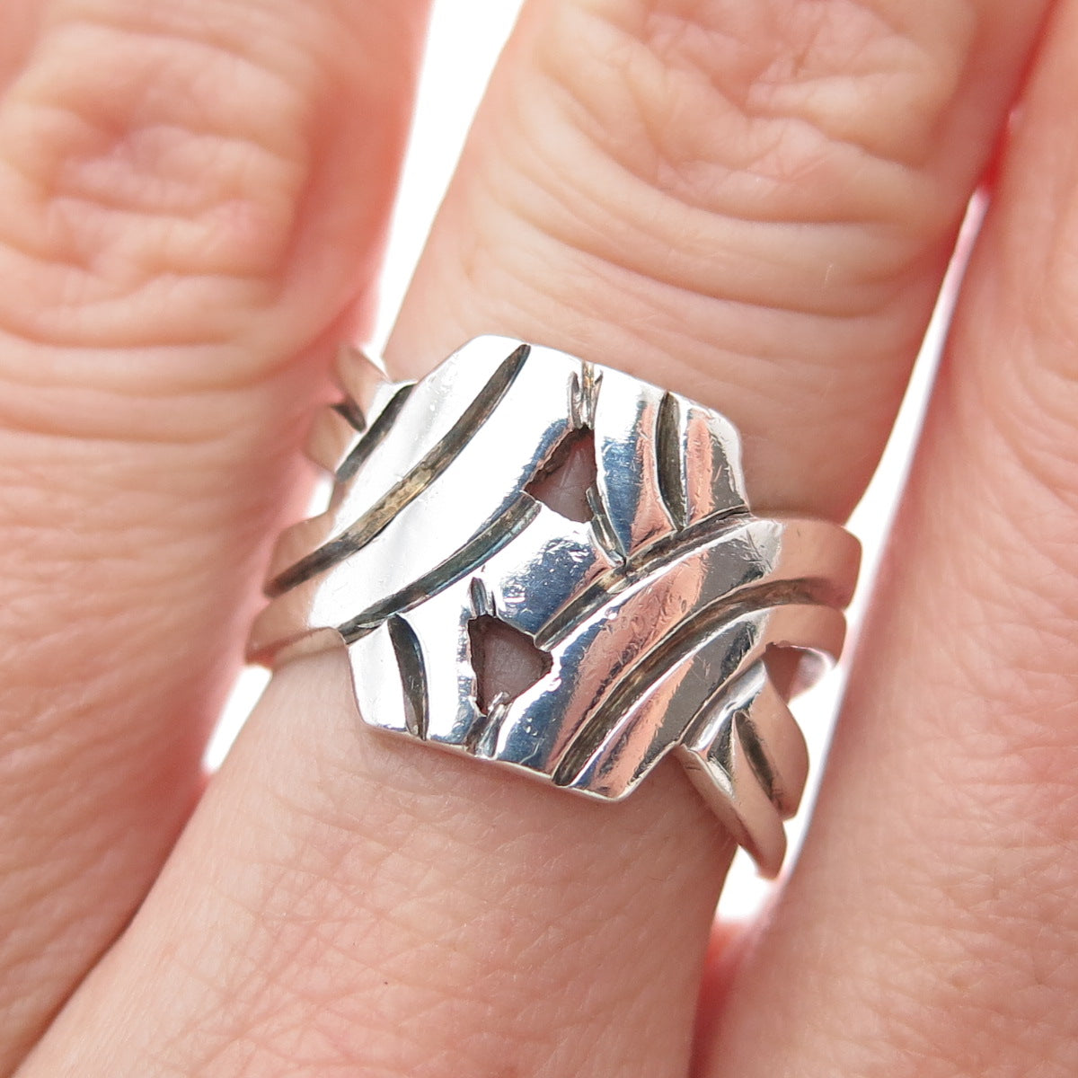 FEBRES 925 Sterling Silver Vintage Mexico Modernist Oxidized Ring Size 6.75