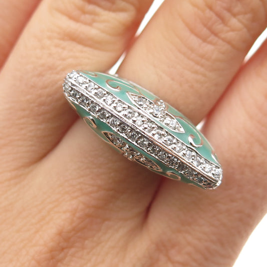 ANNIKA WITT 925 Sterling Silver Enamel Round-Cut C Z Modernist Ring Size 7