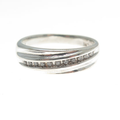 925 Sterling Silver Real Round-Cut Diamond Modernist Ring Size 9.25